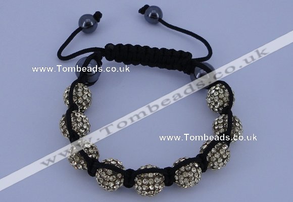 CFB555 10mm round rhinestone with hematite beads adjustable bracelet
