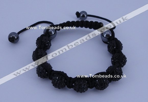 CFB556 10mm round rhinestone with hematite beads adjustable bracelet