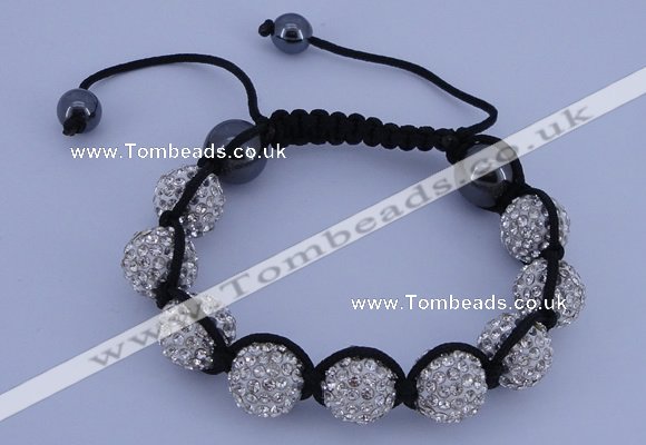 CFB560 12mm round rhinestone with hematite beads adjustable bracelet