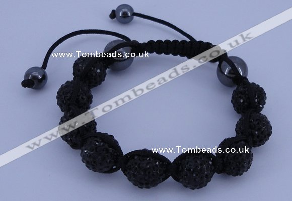 CFB561 12mm round rhinestone with hematite beads adjustable bracelet