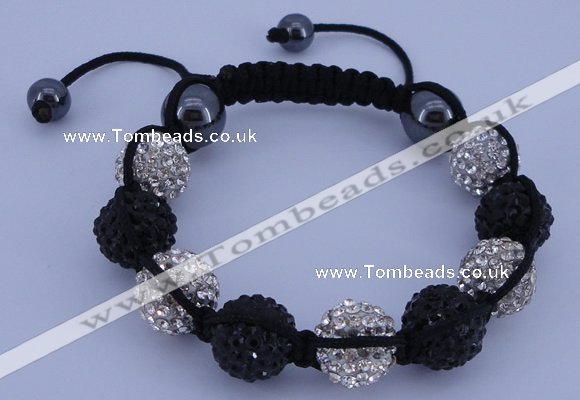 CFB562 12mm round rhinestone with hematite beads adjustable bracelet