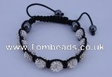 CFB570 10mm round rhinestone with hematite beads adjustable bracelet