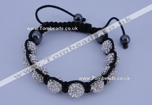 CFB570 10mm round rhinestone with hematite beads adjustable bracelet