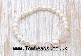 CFB600 6-7mm potato white freshwater pearl & rose quartz stretchy bracelet