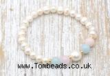 CFB601 6-7mm potato white freshwater pearl & morganite stretchy bracelet