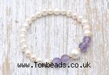 CFB602 6-7mm potato white freshwater pearl & amethyst stretchy bracelet