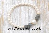 CFB603 6-7mm potato white freshwater pearl & smoky quartz stretchy bracelet