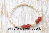 CFB608 6-7mm potato white freshwater pearl & red agate stretchy bracelet