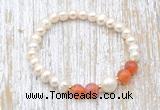 CFB609 6-7mm potato white freshwater pearl & fire agate stretchy bracelet