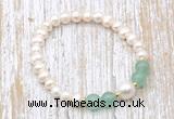 CFB611 6-7mm potato white freshwater pearl & green aventurine stretchy bracelet