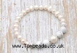 CFB612 6-7mm potato white freshwater pearl & white howlite stretchy bracelet