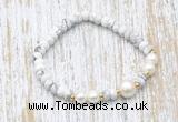 CFB702 faceted rondelle white howlite & potato white freshwater pearl stretchy bracelet