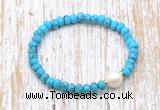 CFB703 faceted rondelle turquoise & potato white freshwater pearl stretchy bracelet