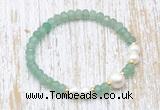 CFB714 faceted rondelle green aventurine & potato white freshwater pearl stretchy bracelet