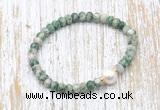 CFB715 faceted rondelle Qinghai jade & potato white freshwater pearl stretchy bracelet