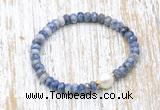 CFB718 faceted rondelle blue spot stone & potato white freshwater pearl stretchy bracelet