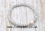 CFB721 faceted rondelle white crazy lace agate & potato white freshwater pearl stretchy bracelet