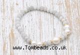 CFB723 faceted rondelle white crazy lace agate & potato white freshwater pearl stretchy bracelet