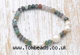 CFB726 faceted rondelle Indian agate & potato white freshwater pearl stretchy bracelet