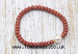 CFB730 faceted rondelle red jasper & potato white freshwater pearl stretchy bracelet