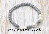 CFB735 faceted rondelle grey picture jasper & potato white freshwater pearl stretchy bracelet