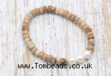 CFB737 faceted rondelle picture jasper & potato white freshwater pearl stretchy bracelet