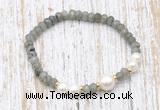 CFB750 faceted rondelle labradorite & potato white freshwater pearl stretchy bracelet