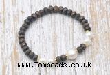 CFB756 faceted rondelle bronzite & potato white freshwater pearl stretchy bracelet