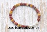 CFB761 faceted rondelle mookaite & potato white freshwater pearl stretchy bracelet