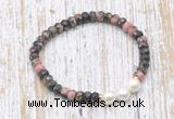 CFB764 faceted rondelle rhodonite & potato white freshwater pearl stretchy bracelet