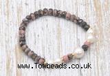 CFB765 faceted rondelle rhodonite & potato white freshwater pearl stretchy bracelet