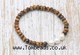 CFB767 faceted rondelle yellow tiger eye & potato white freshwater pearl stretchy bracelet