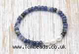 CFB770 faceted rondelle sodalite & potato white freshwater pearl stretchy bracelet