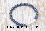 CFB773 faceted rondelle lapis lazuli & potato white freshwater pearl stretchy bracelet