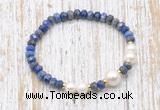 CFB774 faceted rondelle lapis lazuli & potato white freshwater pearl stretchy bracelet