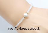 CFB801 4mm faceted round white moonstone & potato white freshwater pearl bracelet