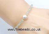 CFB807 4mm faceted round prehnite & potato white freshwater pearl bracelet