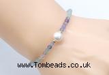 CFB809 4mm faceted round fluorite & potato white freshwater pearl bracelet