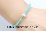 CFB815 4mm faceted round amazonite & potato white freshwater pearl bracelet