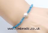 CFB816 4mm faceted round apatite & potato white freshwater pearl bracelet