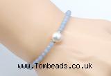 CFB819 4mm faceted round blue angel skin & potato white freshwater pearl bracelet