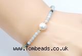 CFB820 4mm faceted round amazonite & potato white freshwater pearl bracelet