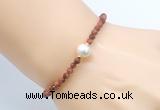 CFB823 4mm faceted round goldstone & potato white freshwater pearl bracelet