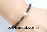 CFB828 4mm faceted round golden obsidian & potato white freshwater pearl bracelet