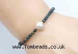 CFB837 4mm faceted round Indian bloodstone & potato white freshwater pearl bracelet