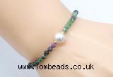 CFB845 4mm faceted round ruby zoisite & potato white freshwater pearl bracelet