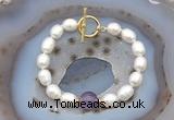 CFB909 Hand-knotted 9mm - 10mm rice white freshwater pearl & amethyst bracelet