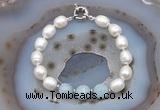 CFB911 Hand-knotted 9mm - 10mm rice white freshwater pearl & aquamarine bracelet