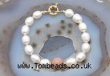 CFB912 Hand-knotted 9mm - 10mm rice white freshwater pearl & moonstone bracelet