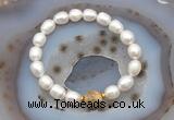 CFB924 9mm - 10mm rice white freshwater pearl & yellow crazy lace agate stretchy bracelet